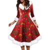 Women's Fashion V-neck Casual Fit Christmas Print Party Long Sleeve Dress