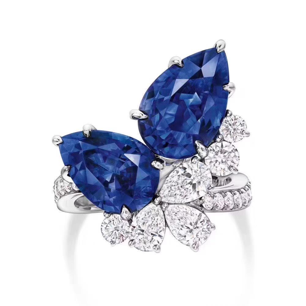 Luxury Jewelry Set: European & American Style - Tanzanite Blue Zirconia Necklace, Diamond Stud & Dangle Earrings, Water Drop Ring for Women