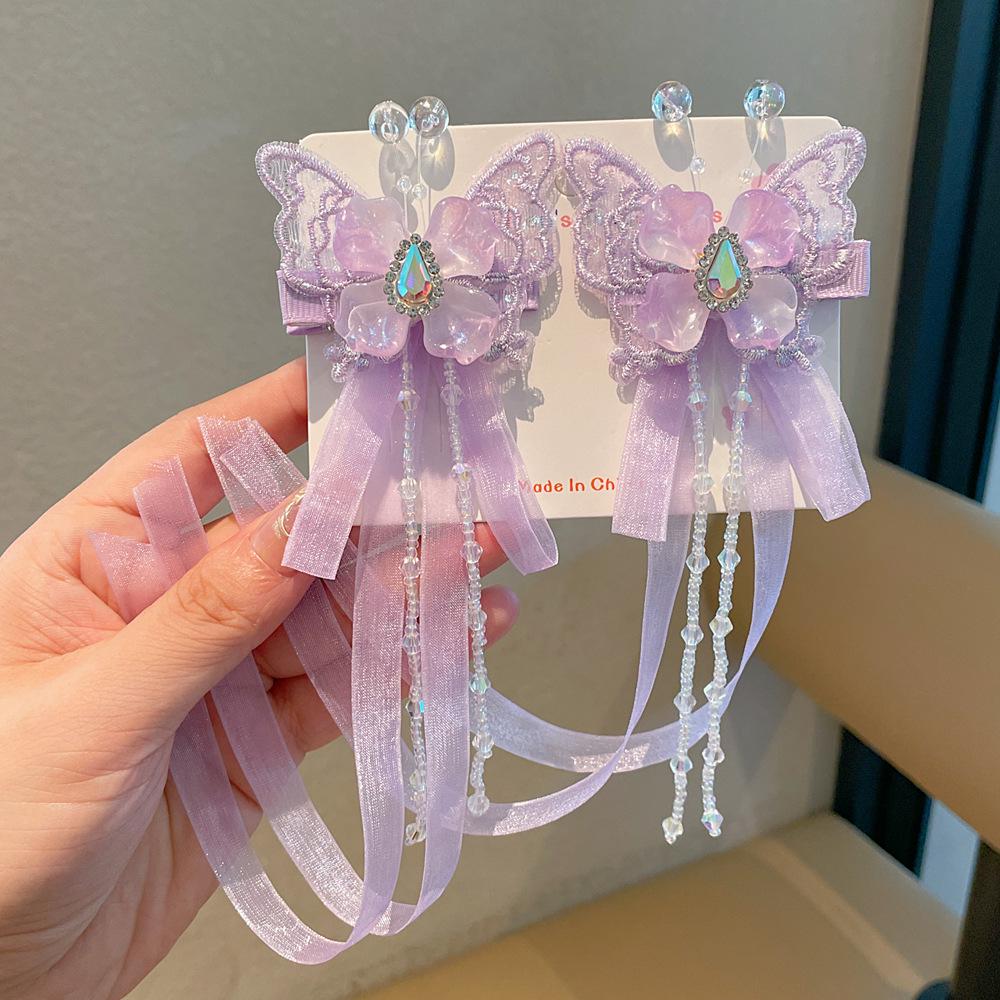 Juego de Horquillas Estilo Chino Hanfu para Niñas - Incluye Pinzas para el Cabello, Borlas Colgantes y Accesorios de Mariposa