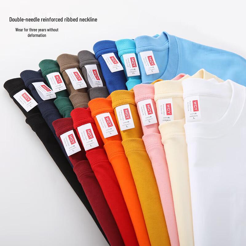 QIANYIYANG Unisex Heavyweight Pure Cotton Short Sleeve T-Shirt