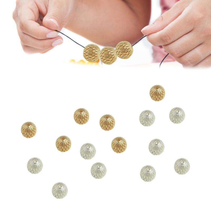 Pack of 10 Exquisite Hollow Designs Sturdy Brass Round Loose Beads with Long Time Use 18K Gold Plating Supplies
