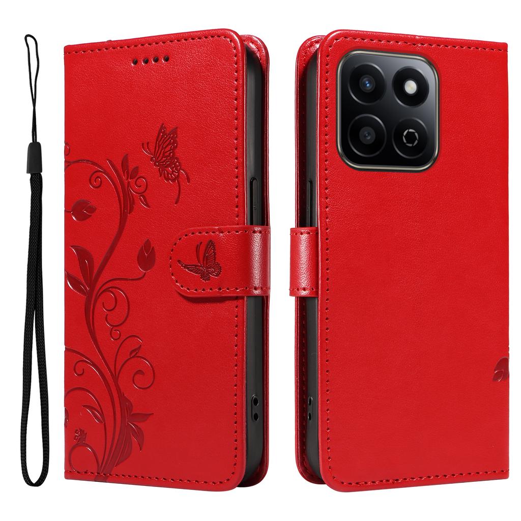 עבור Honor Play 60 Plus 5G/Play 9T/X7c 4G/200 Smart 5G כיסויי טלפון מעור PU עם דוגמת פרחים, ארנק, מעמד, כיסוי טלפון עם רצועה