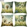 4pcs Healing Morandi Backlit Dandelion Meadow Realistic Pillow Covers, Cushion Covers, 2D Flat Printing, Featuring Gentle Warm Backlit Hazy Morandi Ba