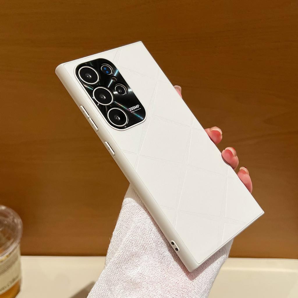 Suitable for Samsung S24ultra Diamond-patterned Leather Phone Case S23+ Shockproof S22 with Metal Lens Ring Protective Case