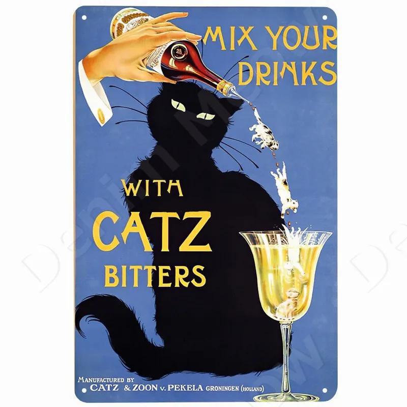 Cats and Wine Vintage Metal Sign Dog and Beer Wall Decoration for Bar Home Club Let Evening Be-Gin Tin Poster Funny Plate