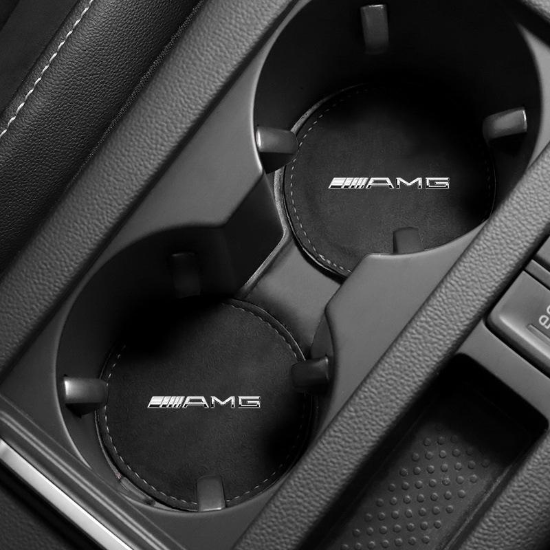1/2Pcs Car Cup Holder Pad PU Leather Slot Non-slip Coaster Mat For Mercedes Benz AMG GLE GLS GLC CLA GLB ML W204 W206 W205 W212 W203