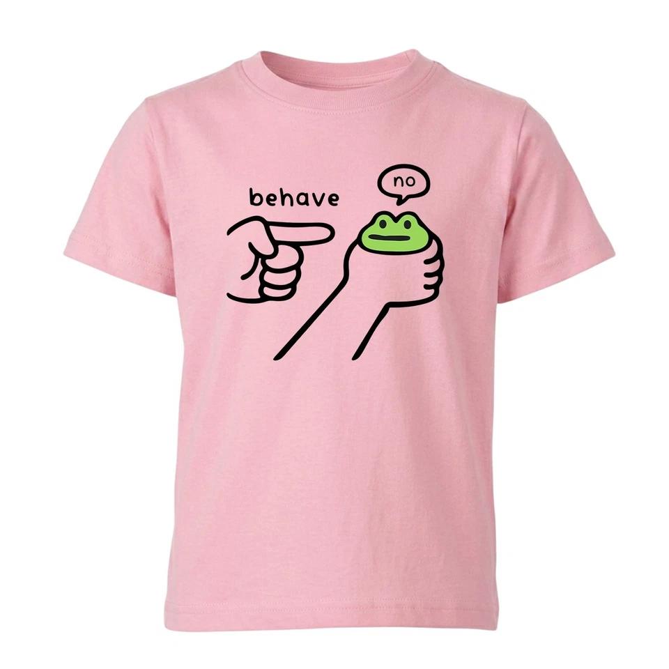 Behave No Funny Dishonest Frog Unisex Kids T shirt Cartoon Meme Quote Gift Tee 4 S