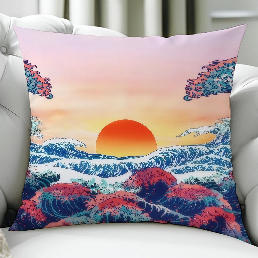 Japan The Great Wave KKanagawa Cushion Cover Birthday Anniversary Gifts Double Sided Printed Zipper Cushion Cover