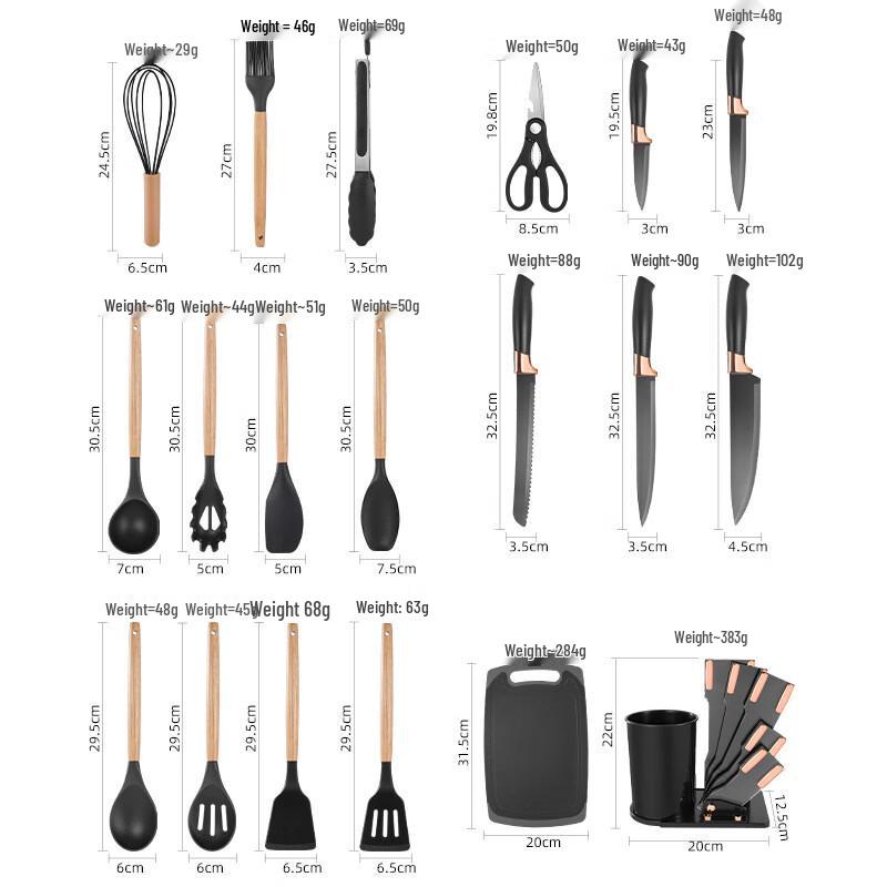 19-teiliges Silikon-Küchenutensilien- & Messerset mit Acrylständer