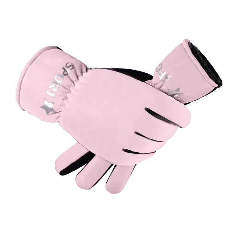 

WTEMPO Водонепроницаемые однотонные теплые перчатки женские толстые зимние велосипедные хлопковые перчатки ветрозащитные нескользящие перчатки для катания на лыжах и мотоцикле 1 pair розовый