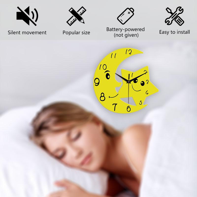 Moon and star shaped wall clock, living room, bedroom, classroom, home decoration, clock, holiday accessories, birthday party su