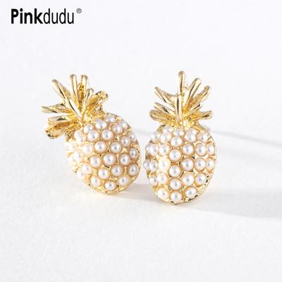 Summer Imitation Pearl Pineapple Stud Earrings Cute Creative Inlaid Zircon Fruit Earring for Women Jewelry PD1285
