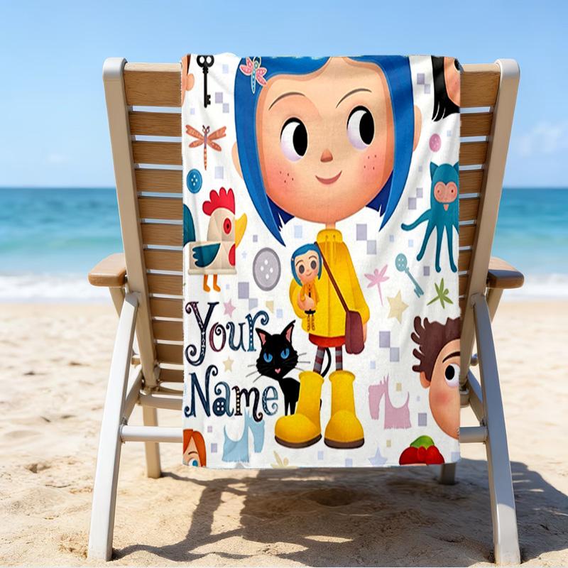Custom Name Beach Towel Mystery Coraline's World Beach Towel, Soft Microfiber, Gift for Her/Him, Birthday, for Pool, Beach, Travel, Fan gifts