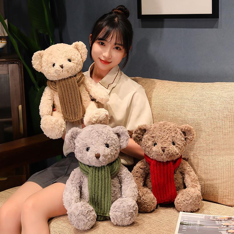 Cute Sitting Pose Teddy Bear Plush Toy with Wool Scarf – Perfect Gift for Girlfriend