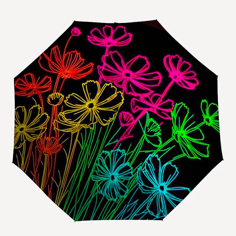 1pc Neon Flowers Artwork Umbrella with Plastic Handle,Suitable for All Seasons Umbrellaptys26049