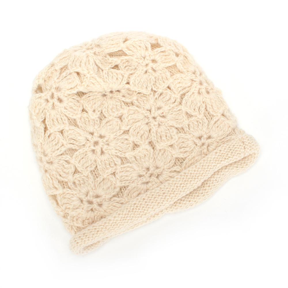 Handmade Crochet Jacquard Button Headwrap for Women Knitted Beanie Autumn Winter Warm Soft Pullover Double-Layer Knitted Hats One size fits all