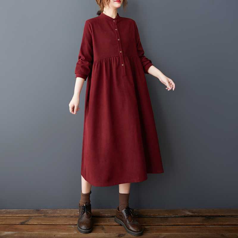 Damen Locker Gebürstet Bequem Schlankmachend Mittellang Langärmliges Kleid