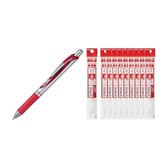 Pentel EnerGel Gel Ink Rollerball Pen, 0.7mm, Red Ink, 10 Pens & EnerGel 0.7mm Refill, Red Ink, 10 Refills