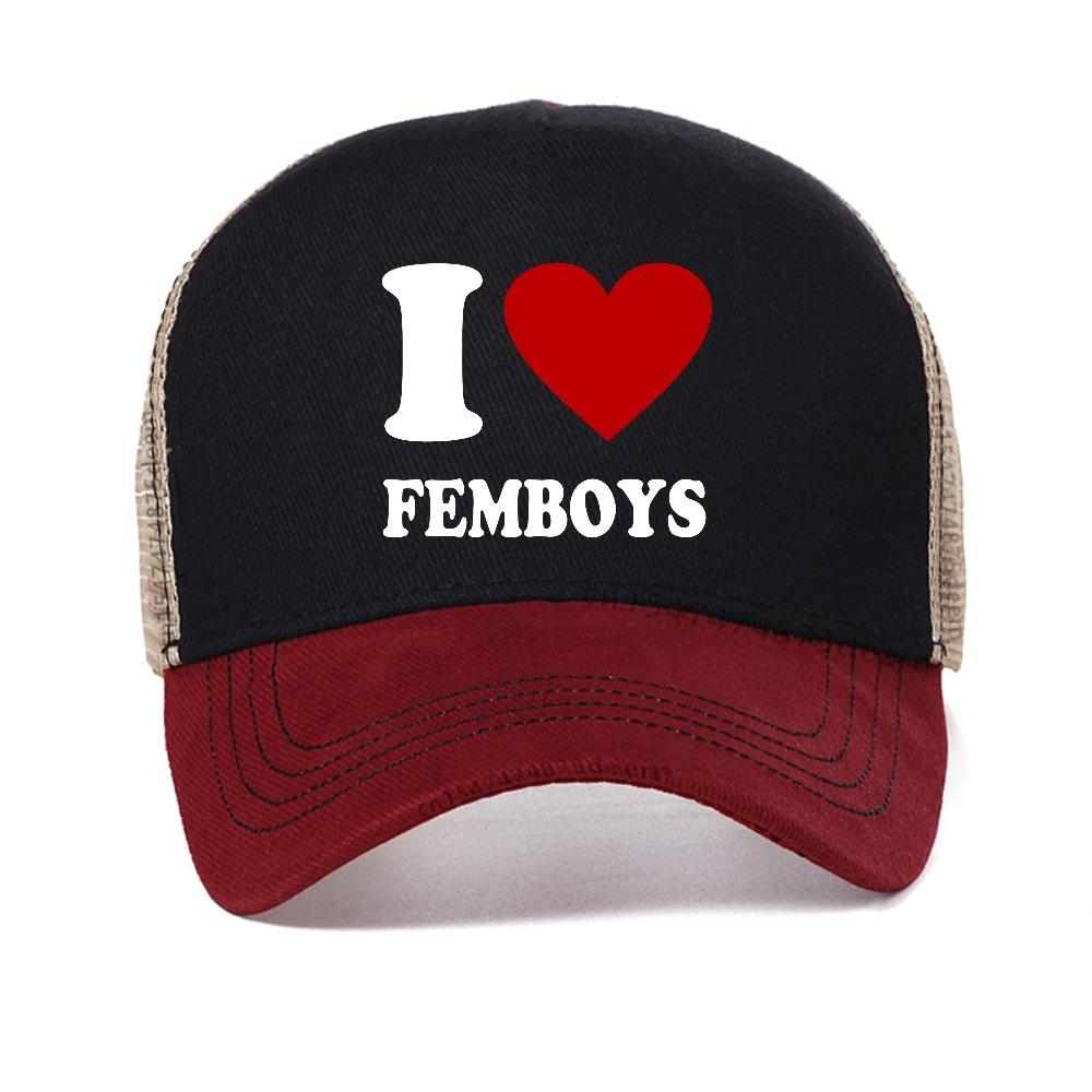 Funny Red Heart I Love Femboys Graphic Baseball Cap Men Women Sports Caps Fashion Mesh Breathable Sun Hat Snapback Hats
