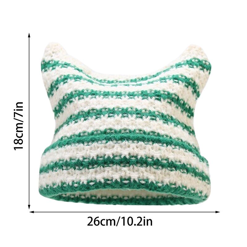 Japanese Streetwear Harajuku Beanie Little Devil Striped Knitted Hat Women Girls Autumn Winter Cute Cat Ears Cap