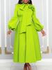 European & American Style High Waist Formal Dress with Puff Sleeves and Bow Tie