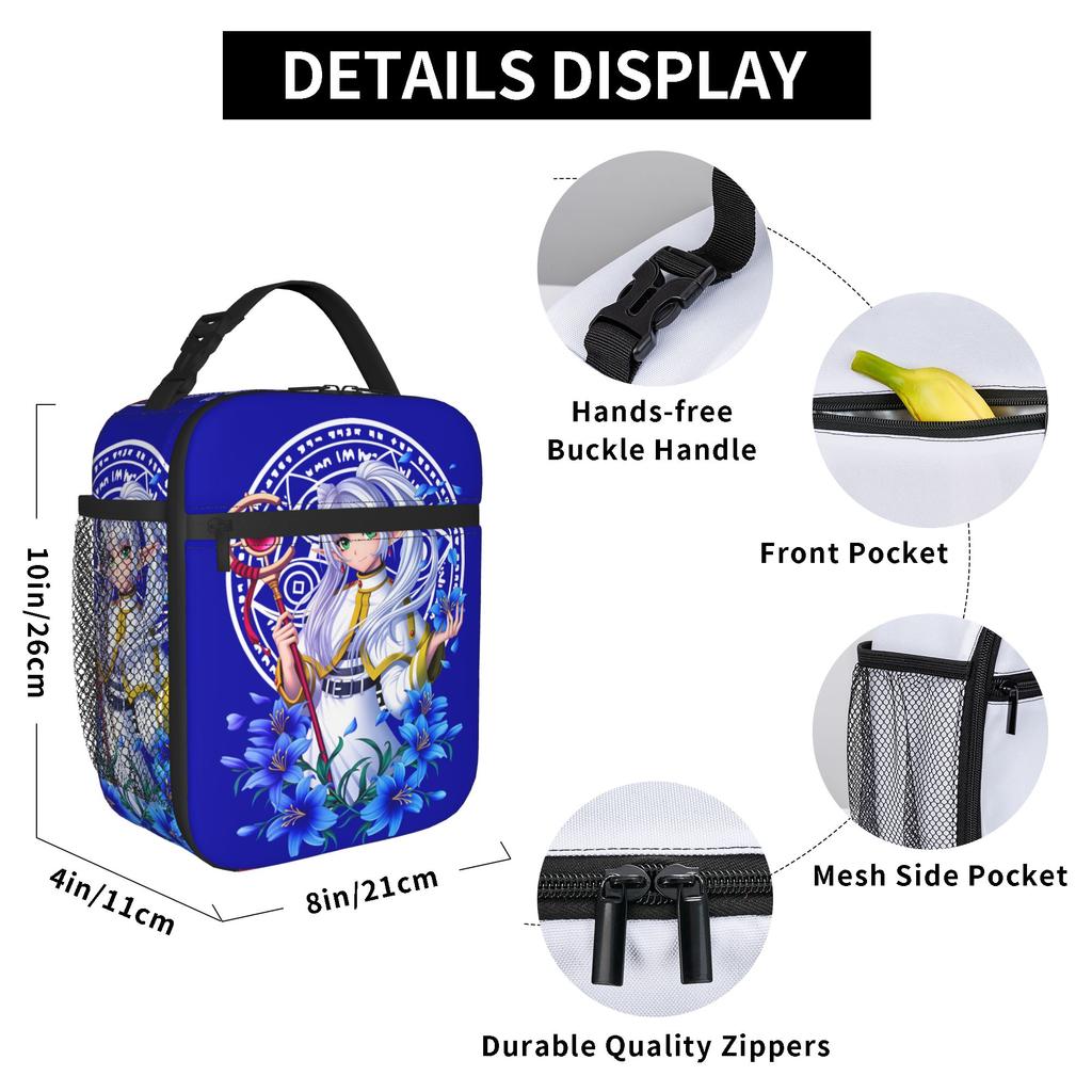 Frieren Manga Insulated Lunch Bags Portable Magician Reusable Thermal Bag Tote Lunch Box Beach Travel Men Women
