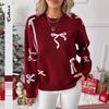 European & American 2025 Autumn/Winter Women's Knit Bow Jacquard Pullover Sweater, Sweet Christmas Style