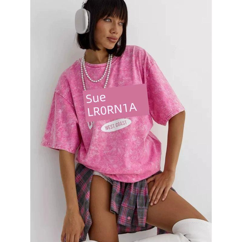 Fashion Washed Distressed Letters Print Loose Casual Cotton T-shirt Top Printed Letter T-shirt