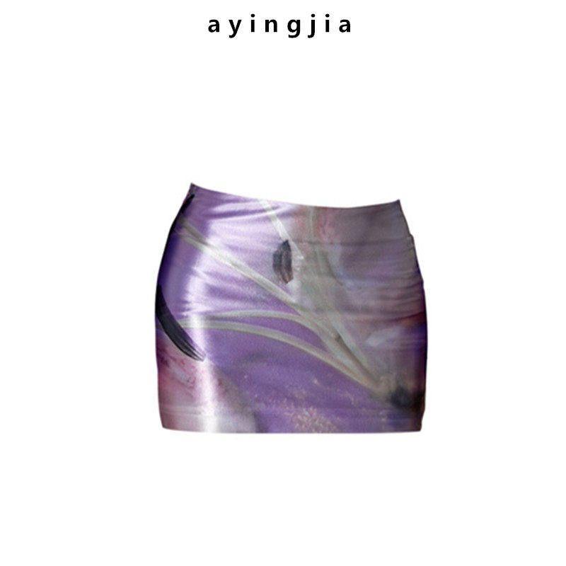 

In Stock! Ajijia 24ss Purple Prompt Goods Florals Stretch Printing Skirt [Including Safety Pants Design]] Violet Premium Edition M