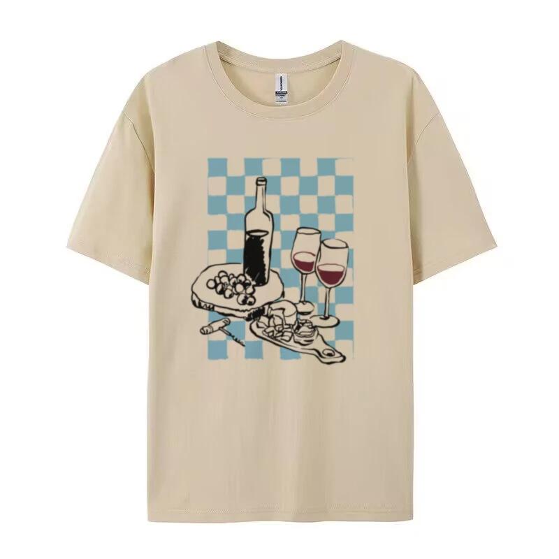 

Retro Style Wine Cheese Italian Food T Shirt Cute Aesthetic La Dolce Vita T Shirt Loose Vacation Graphic Tees Women Fashion Tops 4XL