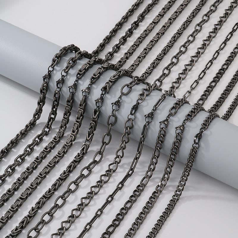 Retro Black Cuban Chain Bracelet Necklace with Multiple Chains Options