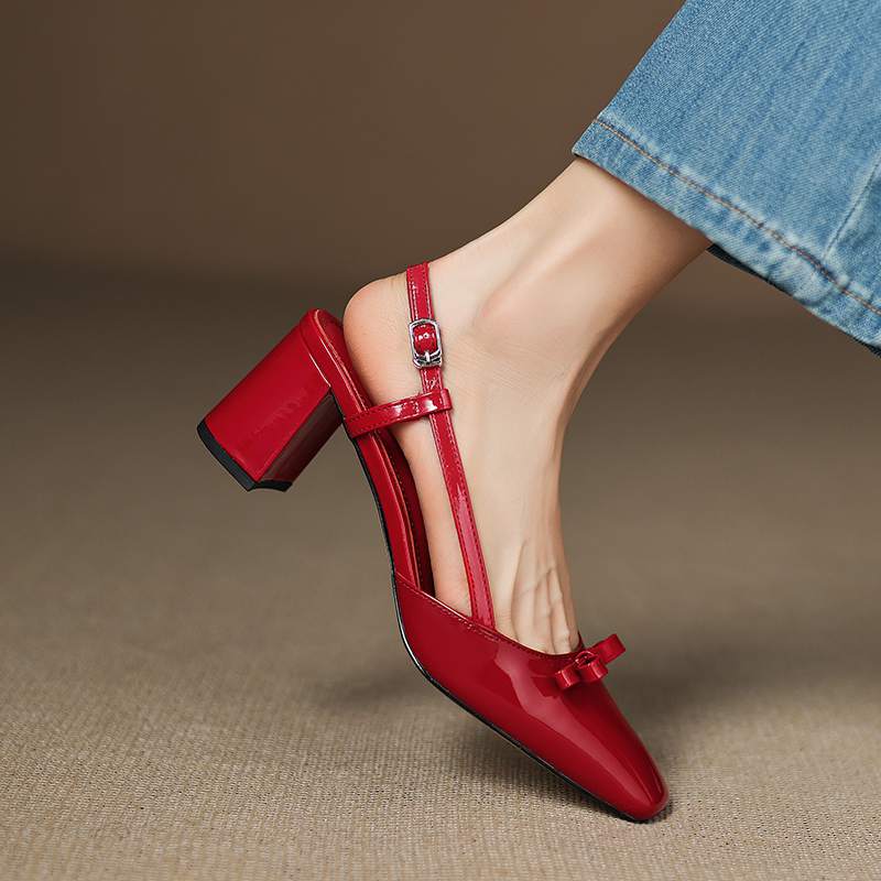 Krazing Pot Cow Skin Summer Size 42 Slingback European Design High Heels Women Superstar Square Toe Sandals