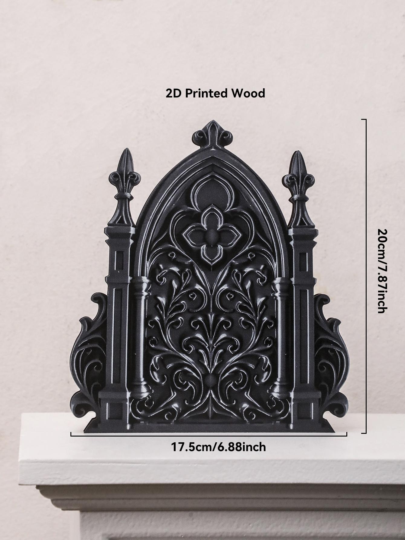 

Готический черный замок, настольное украшение, винтажный деревянный дизайн в форме арки с принтом, декор для стола и полки для дома и офиса