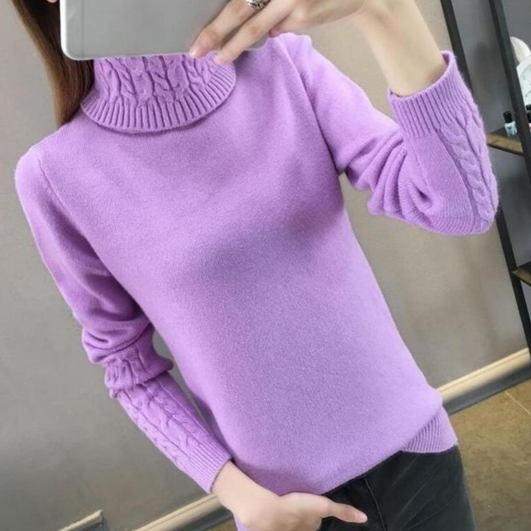 

Вязаный свитер женский осенне-зимний корейский водолазка пуловер с длинными рукавами женский розовый трикотаж L светло-фиолетовый