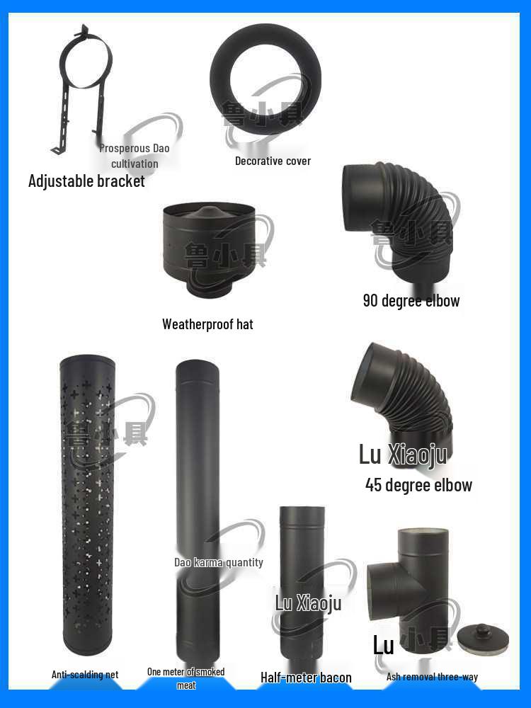 High-End Black Stainless Steel Fireplace Chimney Vent Pipe & Elbow Tee with Rainproof Cap - 150mm