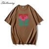 Shellsuning Beautiful Flowers Printed T-shirt for Women Summer Oversized Casual O-neck Simple All-match Girl Tees Basic Harajuku Couple Tops