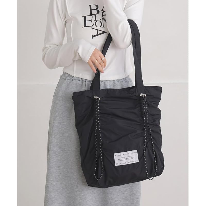 [Alto Rose] black tote bag ladies barney tote plaid pattern gather check nylon cotton A4 lightweight light shopping simple pattern Plain color commute