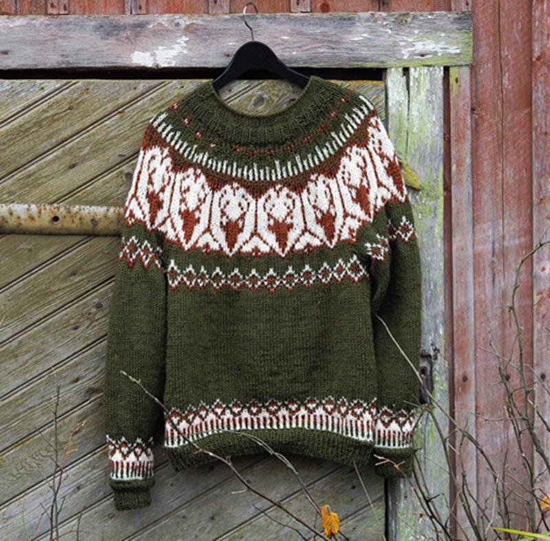 Multicolor Round Neck Knit Sweater with Sheep Pattern