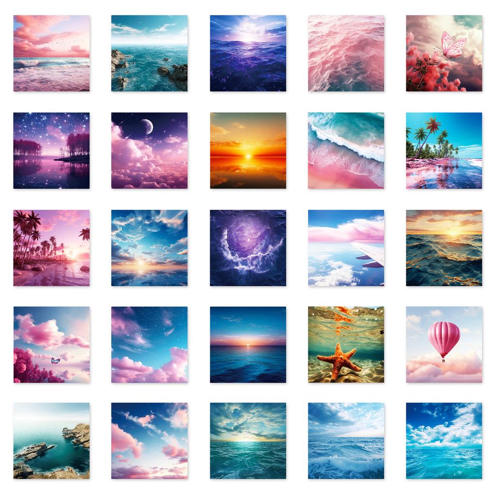 50 Dreamy Sky and Sea Stickers Colorful Auspicious Clouds and Stars Sea Landscape Stickers