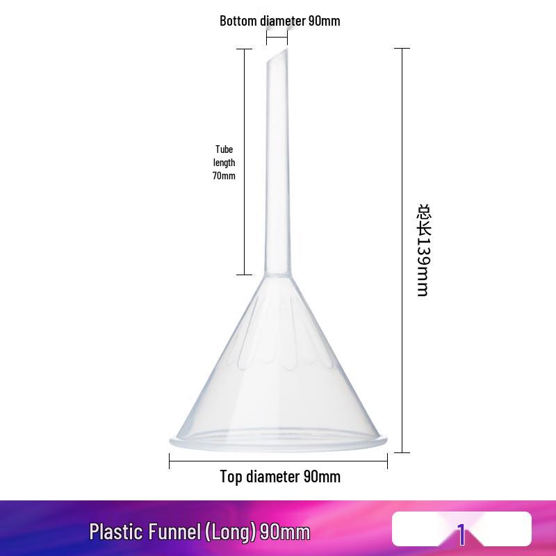 Laboratorní plastový nálevka - Silný průhledný kuželový design, Dlouhá krční část, Velká velikost, Malý průměr.