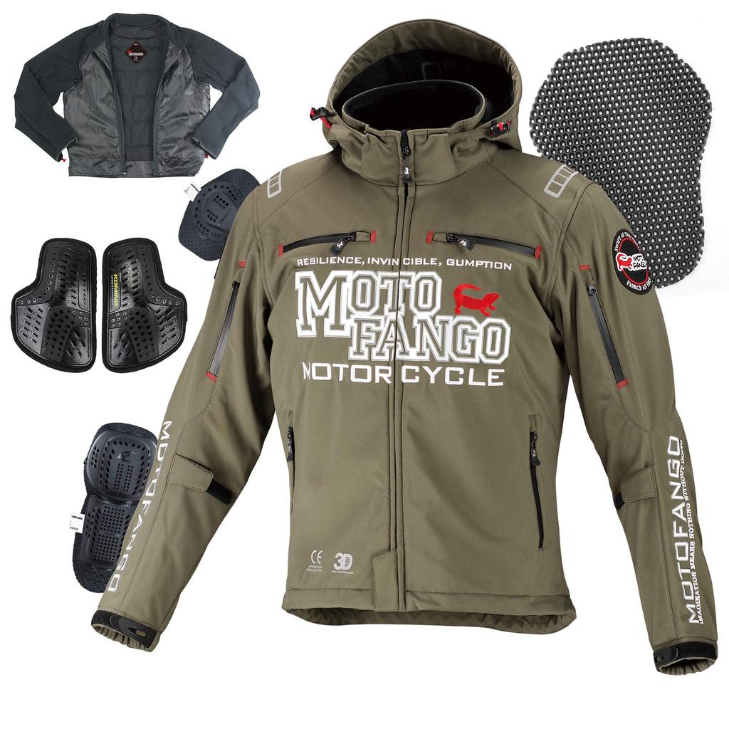 KOMINE Motorcycle Jacket Soft Shell Winter Parka Deep Olive L 1200 For Cold Protection CE Standard Stretch Material Windproof Protector MJ-005