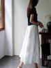 French White Embroidered Lace Mid-Length Umbrella Skirt for Women