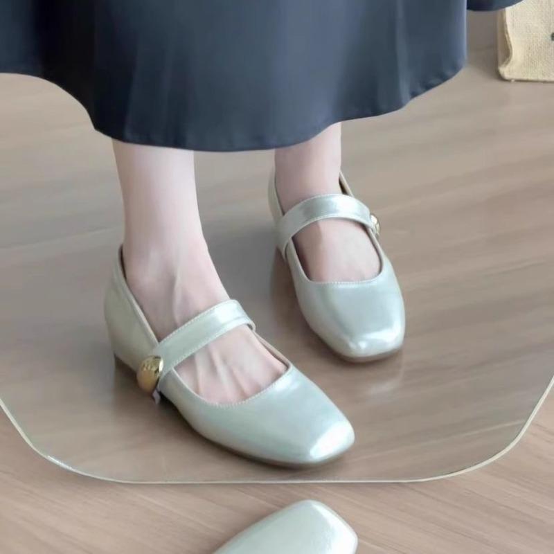 2025 New Mary Jane Womens Shoes Autumn Fashion Fashion Style Square-toe Low-heeled Soft-soled Casual Slip-on Shoes