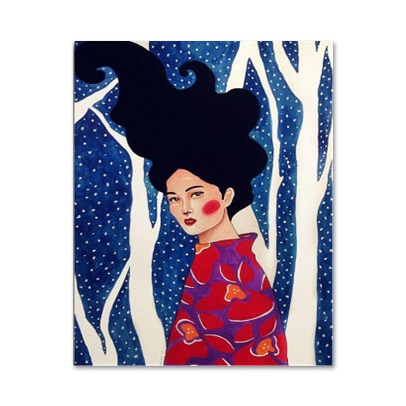 Abstract Style Girl Portrait Canvas Paintings Modern Figure Posters Prints Wall Art Pictures for Living Room Bedroom Home Decor