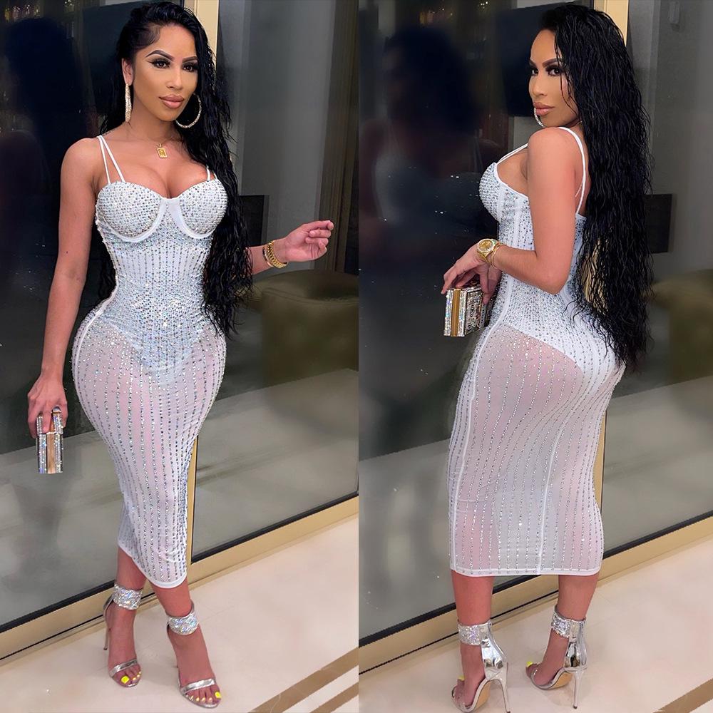 VK2072 Dámské štíhlé průsvitné šaty Hot Diamond