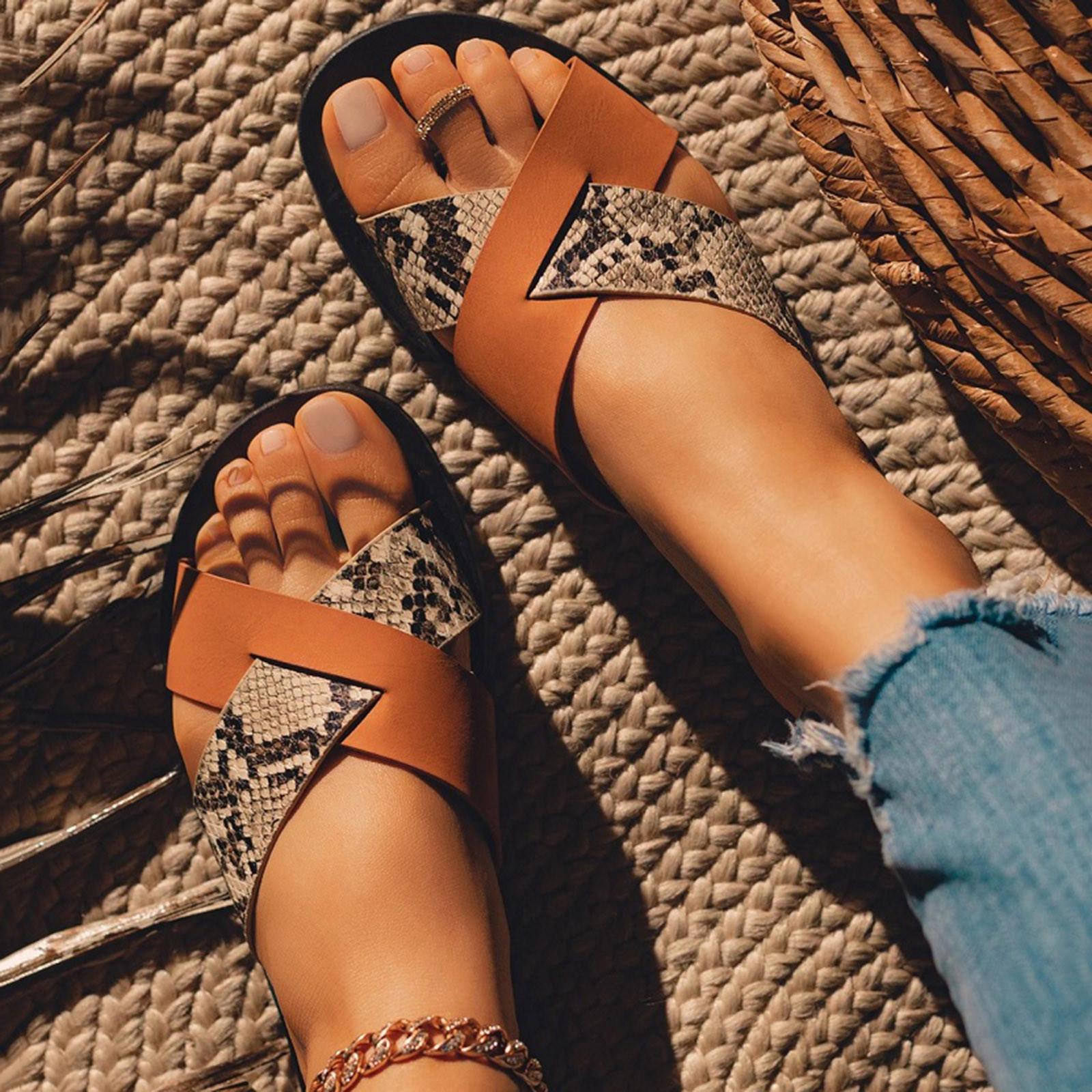 

Женские модные повседневные пляжные шлепанцы с римскими перекрестными ремешками, повседневная обувь на плоской подошве 38 коричневый