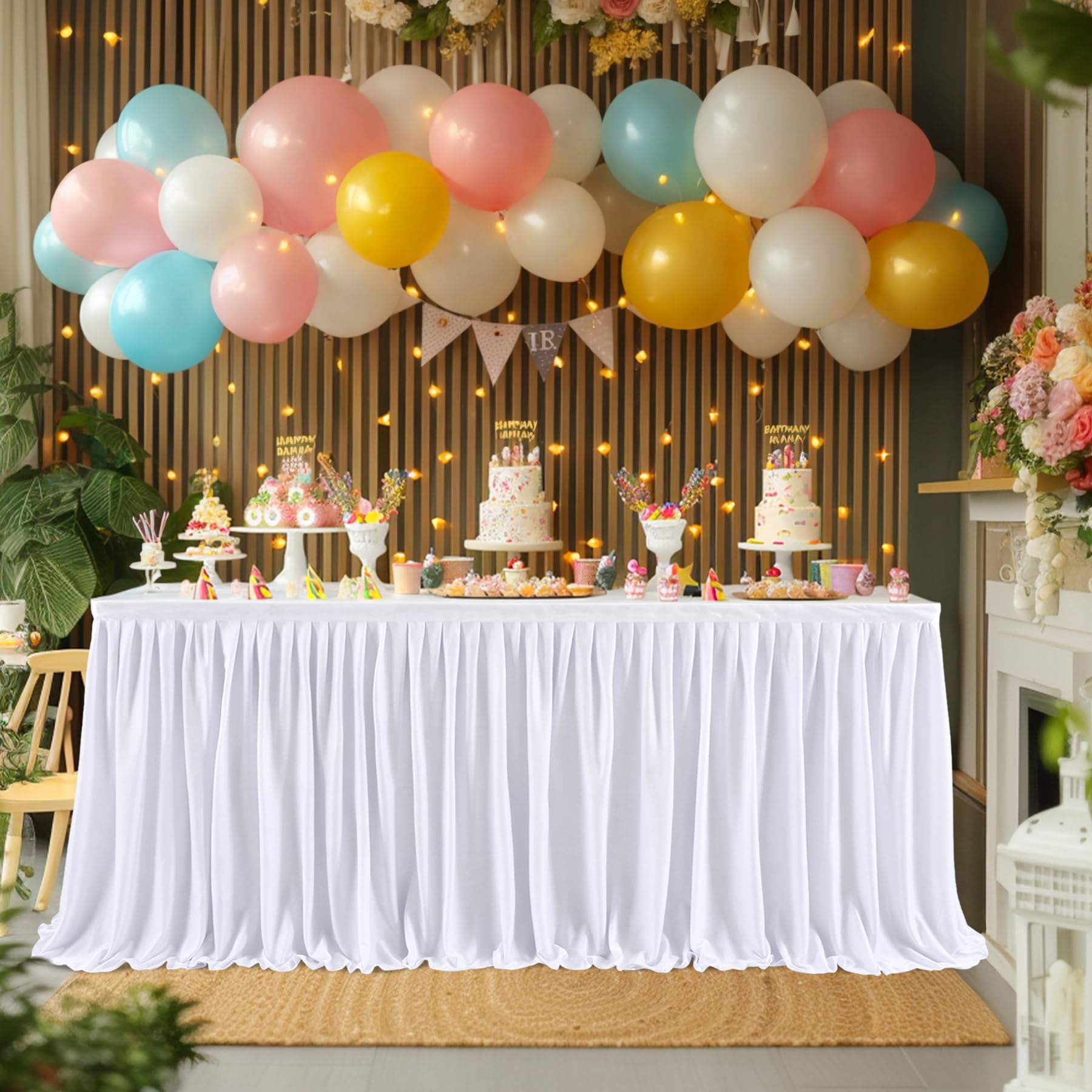 

Halloween Table Skirts for Rectangle Tables Polyester Table Skirt Ruffle Tablecloth Skirt for Birthday Banquet Party Table Decor 4FT(78x122cm) белый