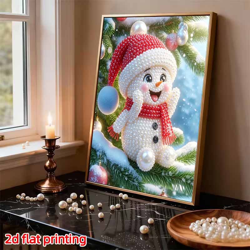Perlenmalerei DIY-Set Festlicher Schneemann Rahmenloses Handgemachtes Perlen-Leinwandbild Kreatives Freizeit-Bastelset für Schlafzimmer Wohnzimmer Dekoration