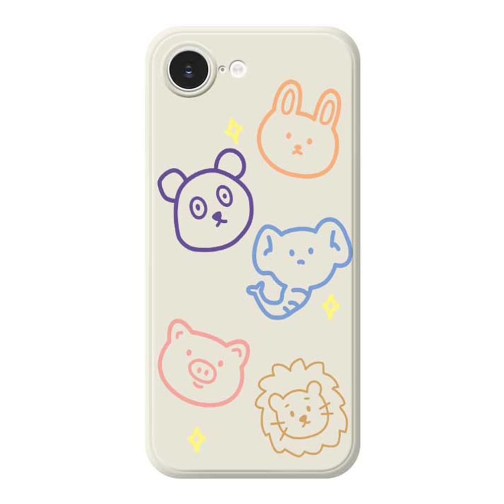 For iPhone 16e Case Animal Sketches Pattern Printing Straight Edge TPU Phone Back Cover