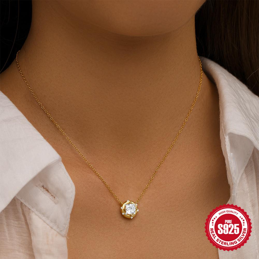 Stylish And Simple S925 Sterling Silver Personalized Geometric Round Diamond-Encrusted Stacked Daily Wear Women'S Collarbone Necklace